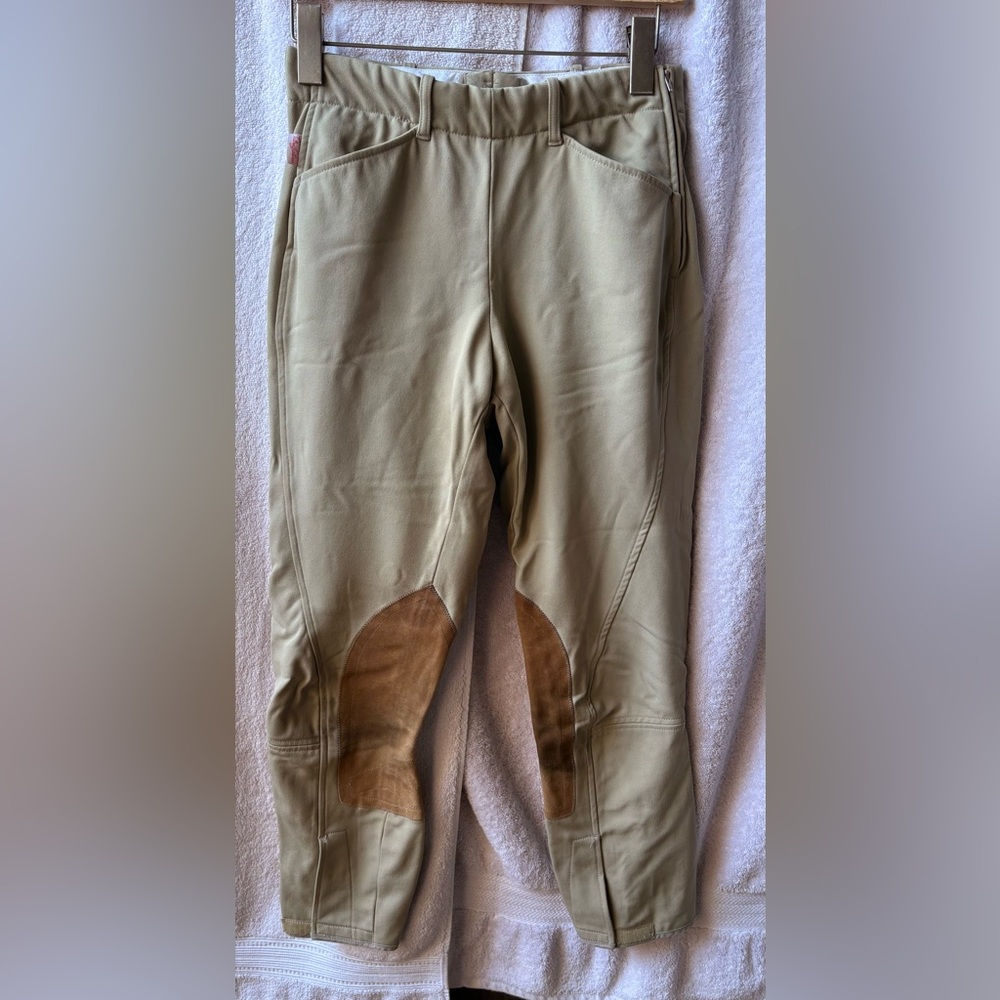 The Tailored Sportsman Beige Riding Breeches with Brown Knee Patches